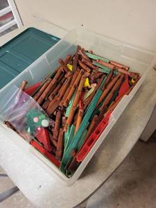 lot 221 image: Large Assortment of Vintage Wooden Log Building Blocks with Accessories