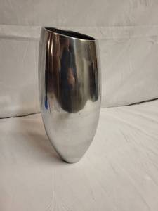 lot 226 image: Polished Aluminum Flower Vase with Glass & Silver Accents
