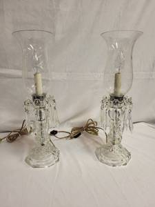 lot 228 image: Pair of Vintage Crystal Table Lamps with Prisms
