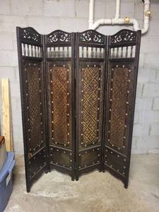 lot 229 image: Antique Wood and Woven Fabric Room Divider Screen