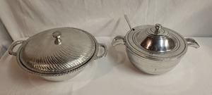 lot 231 image: Set of 2 Vintage Silver-Plated Covered Dishes with Lids and Ladle