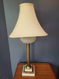 lot 68 image: Table Lamp with Brass Column and White Linen Shade