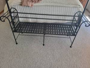 lot 85 image: Decorative Black Metal Bench with Lattice Design