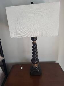 lot 88 image: 2 Wooden Table Lamps with White Lampshades