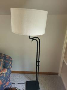lot 93 image: Adjustable Black Floor Lamp with White Fabric Shade