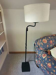 lot 94 image: Adjustable Black Floor Lamp with White Fabric Shade