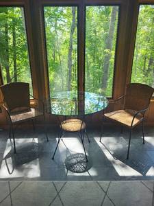 lot 98 image: 3-Piece Wicker and Glass Patio Bistro Set