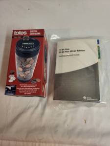 lot 254 image: Totes Digital Coin Bank and TI-84 Plus Silver Edition Graphing Calculator