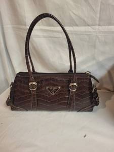 lot 259 image: Brown Croc-Embossed Leather Handbag