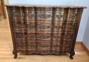 Oak Louis XV Style Chest of Drawers with Intricate Carvings