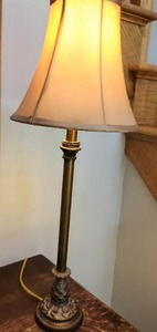 lot 5 image: Elegant Brass Table Lamp with Beige Shade