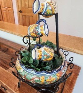 lot 38 image: Decorative Handmade Ceramic Talavera Fountain with Metal Stand