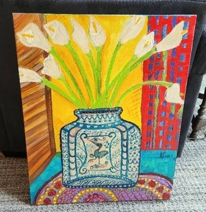 lot 55 image: Original Signed Floral Acrylic Painting on Canvas