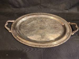 lot 152 image: Vintage Silver-Plated Ornate Serving Tray with Handles
