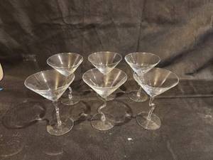 lot 170 image: Set of 6 Elegant Glass Martini Glasses with Twisted Stems