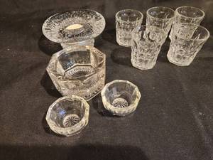 lot 171 image: Vintage Cut Crystal and Pressed Glass Collection - Set of 9 Pieces