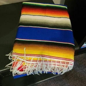 lot 288 image: Colorful Woven Mexican Blanket with Fringe