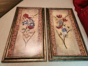 lot 299 image: Pair of Floral Wall Art with Gold Frames