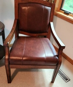 lot 305 image: Wood-Framed Accent Chair with Leather Upholstery