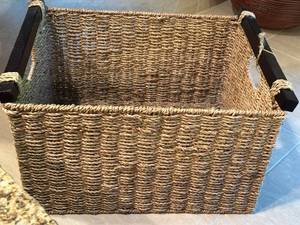 lot 318 image: Rectangular Handwoven Seagrass Basket with Wooden Handles