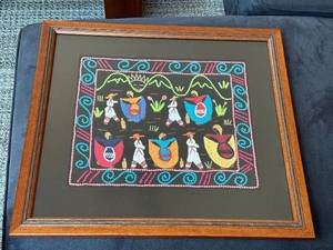 lot 320 image: Framed Set of 2 Colorful Embroidered Artworks