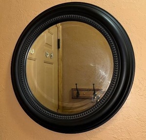 lot 329 image: Black Round Wall Mirror with Decorative Frame