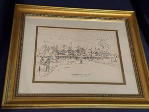 lot 331 image: Framed Sketch of St. Huberts Inn by Rusty Hovey McKenna 1985
