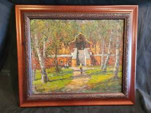 Framed Original Rassypbov Titled "Boyars Romanov's Residence" Oil on Canvas dated 1992