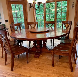 Stunning 72" Round Pedestal Solid Wood Round Dining Table with 8 Chairs