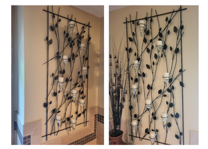 lot 82 image: Pair of Decorative Wall-Mounted Iron Candle Holder with Glass Votives