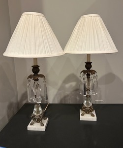 lot 210 image: Elegant Pair of Crystal Table Lamps with Pleated Shades