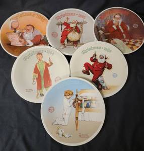 lot 3 image: 6 Norman Rockwell Christmas Plates. (see description for more details)