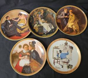 lot 5 image: 4 Norman Rockwell Rediscovered Women Series Plates and 1 Commemorative Stamp Series.  See description and images for more details.