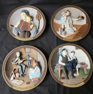 4 Plates from the Rockwell Centennial 3-D Series.  The images are raised off the plate. See images for more details.