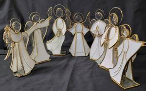 lot 15 image: 13 Angels.  &nbsp24K Gold Plated Slag Glass Angel Figurines.  Vintage from the 80s.  See images for more detail.