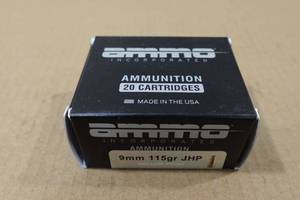 lot 193 image: 20 Ammo Inc 9mm 115 Gr JHP Ammo