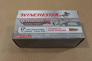 lot 195 image: 50 Winchester Varmint X .17 WSM 15 Gr Polymer Tip Ammo