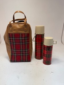 lot 3 image: Vintage Red Plaid King Seeley Thermos and Carrier
