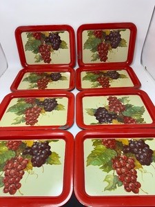 lot 12 image: (8) Vintage Mid-Century TV Serving Trays - Red Grapes