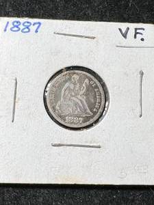1887 US SEATED LIBERTY DIME VF