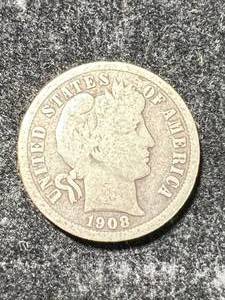 lot 15 image: 1908-D US BARBER DIME