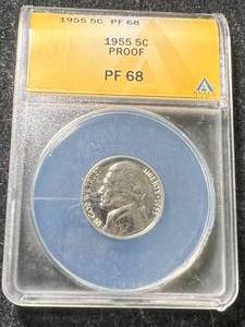 lot 45 image: 1955 PROOF US JEFFERSON NICKEL ANACS PF68