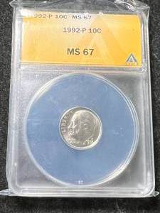 lot 77 image: 1992 US ROOSEVELT DIME ANACS MS67
