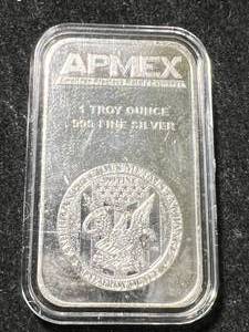 lot 86 image: 1 TROY OZ .999 FINE SILVER APMEX BAR IN AIRTITE