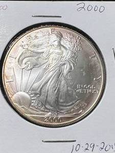 lot 88 image: 2000 AMERICAN SILVER EAGLE 1 TROY OZ .999 FINE SILVER