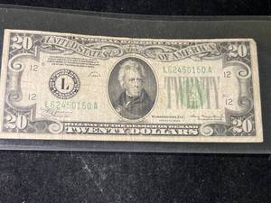 lot 108 image: 1934 US GREEN SEAL $20 FEDERAL RESERVE NOTE