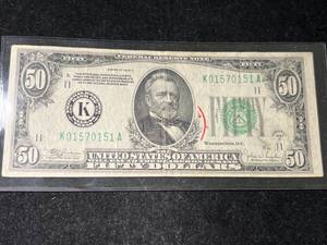lot 109 image: 1934C US GREEN SEAL $50 FEDERAL RESERVE NOTE