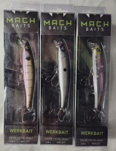 lot 20 image: 3 Machbaits Werkbait 516 oz shallow floating Jerkbait NEW