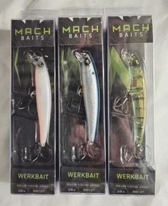 lot 21 image: 3 Machbaits Werkbait 516oz Shallow  Floating Jerkbait