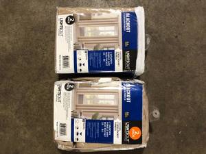 lot 24 image: Lot of LiGHTSOUT with EnerShield Technology Hayden Natural Embossed 38 in. W x 84 in. L Rod Pocket Blackout Curtains (Set of 2)  Customer Returns See Pictures